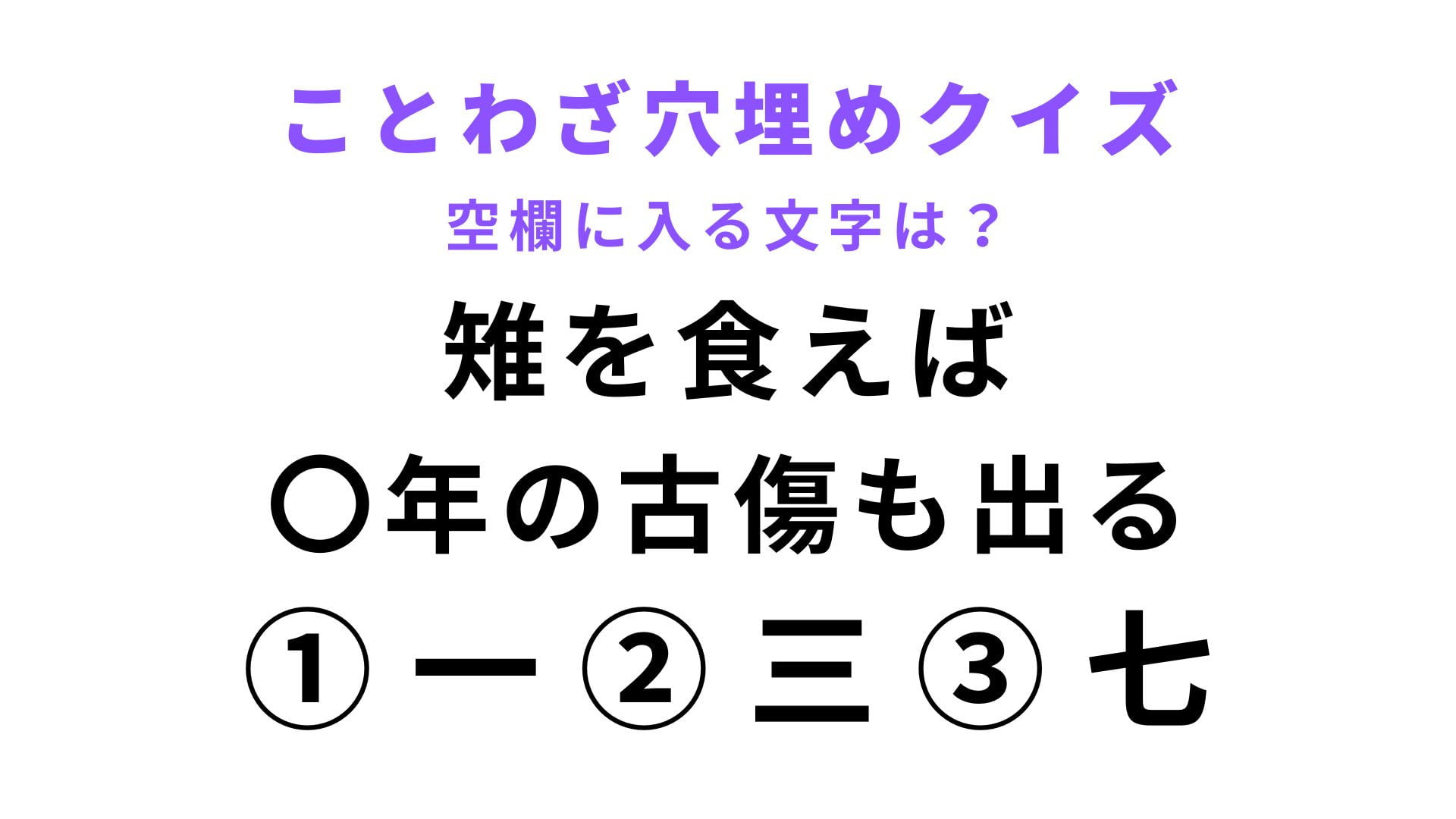 【雉を食えば〇年の古傷も出る】空欄に文字を入れてことわざを完成させて！