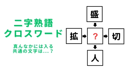 【二字熟語クロスワード】真んなかに入る漢字は？わからなかったら答えを見て！