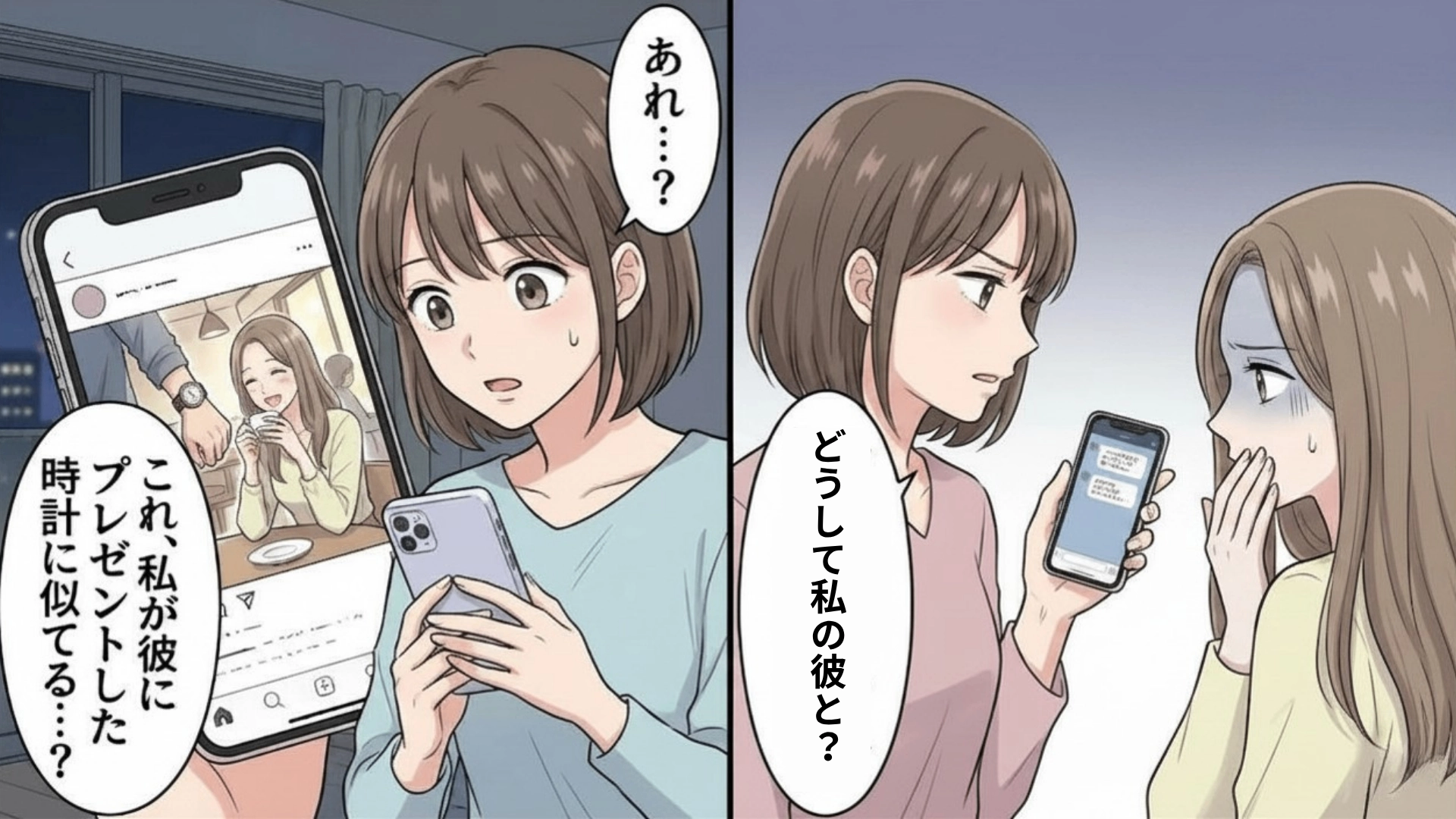 【衝撃ラスト】友だちのSNSに、私の彼氏の腕…？疑った主人公が彼のスマホを見ると【まさかの展開】に！？・前編