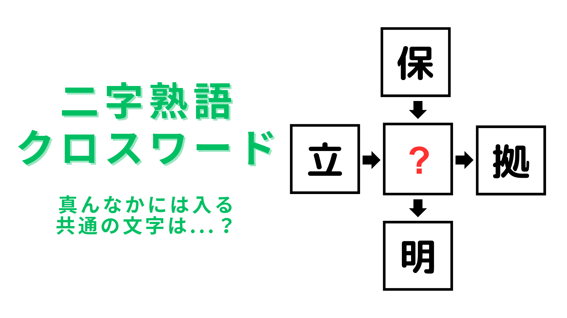 【二字熟語クロスワード】真んなかに入る漢字は？10秒以内に答えられるか挑戦してみて！