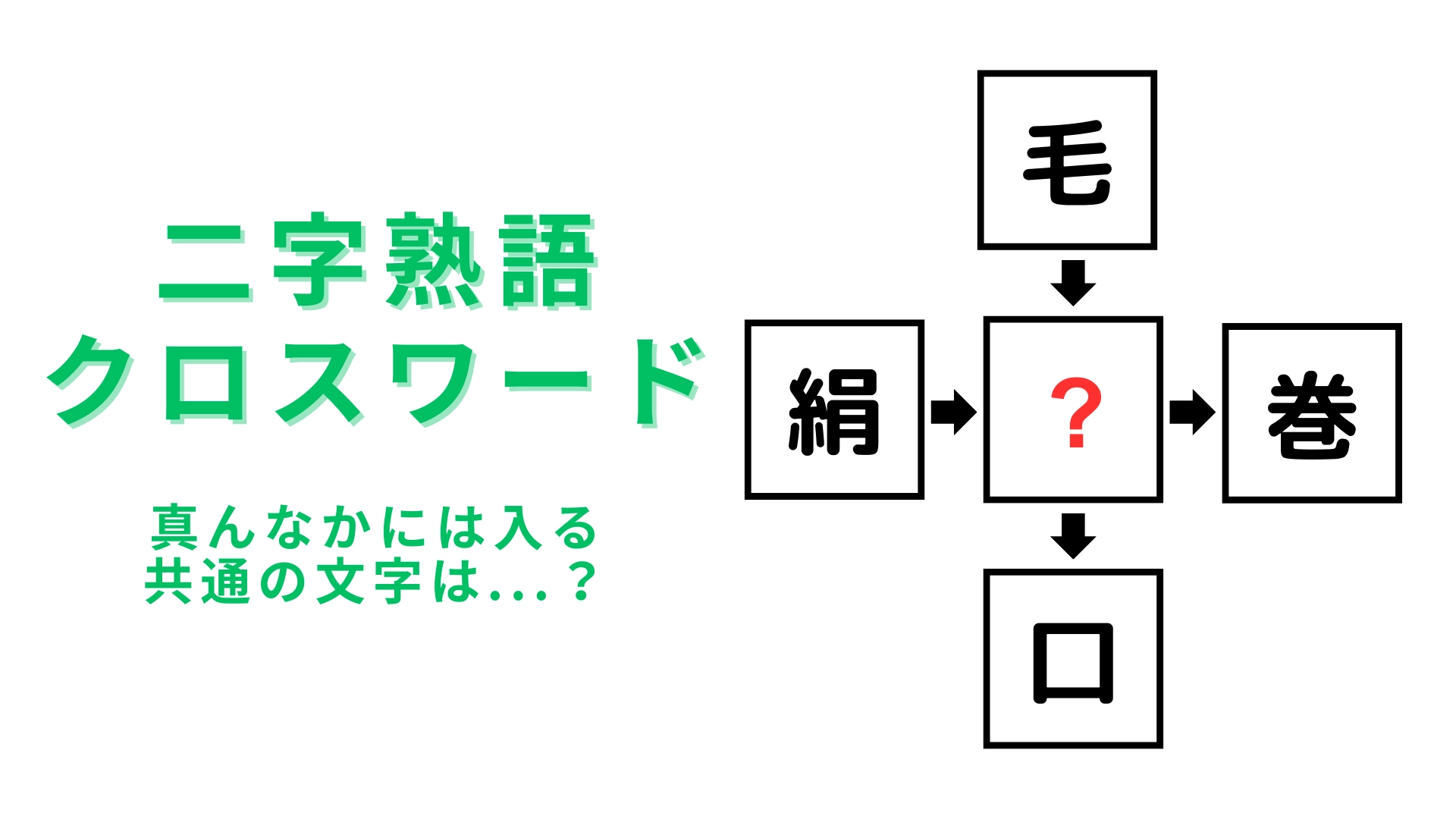【二字熟語クロスワード】真んなかに入る漢字は？スキマ時間に挑戦！