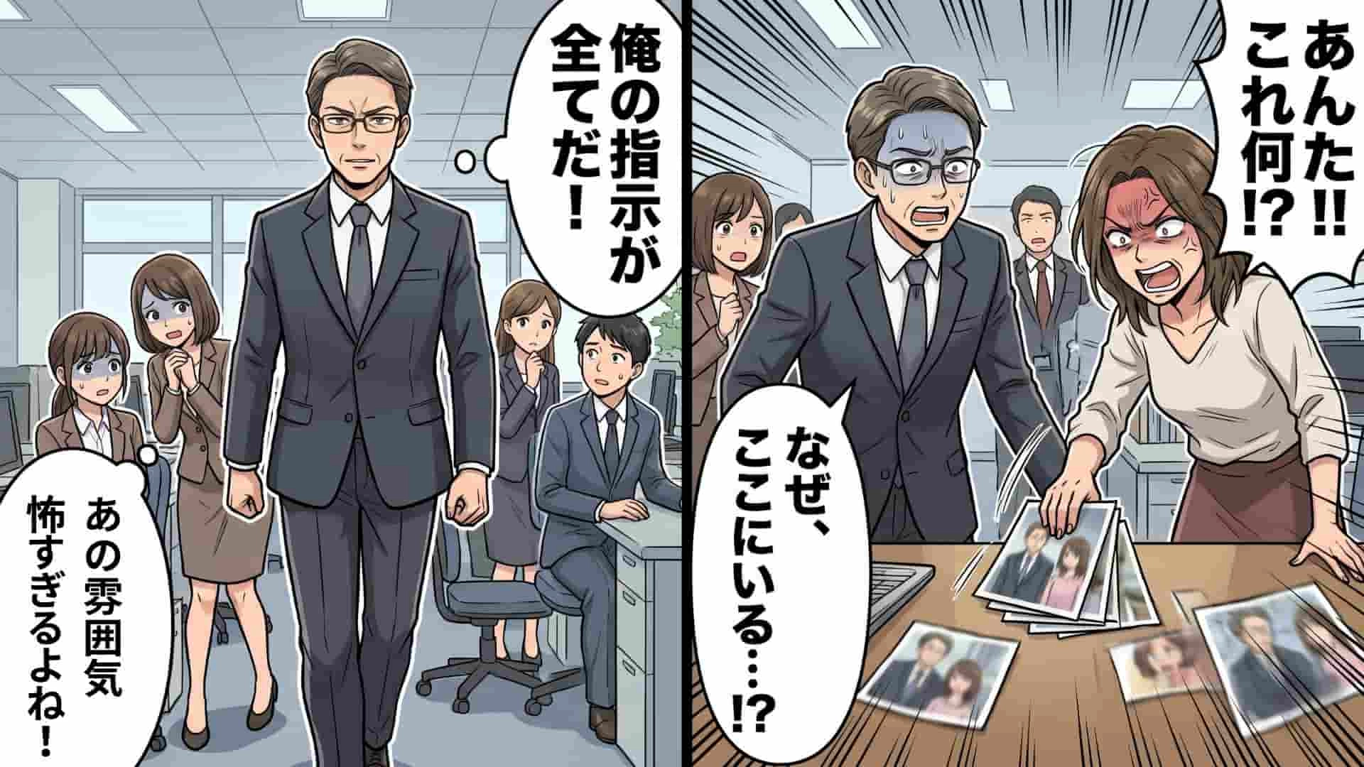 【衝撃ラスト】みんなが恐れる激コワ営業部長。ある朝、オフィスに奥さんが乗り込んできて【まさかの発言】を...！？・前編