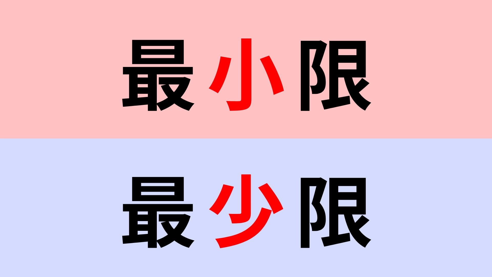 【漢字クイズ】「最小限」or「最少限」正解はどっち？よく見てみて！
