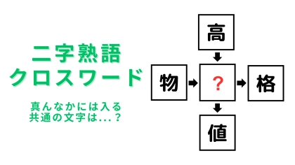 【二字熟語クロスワード】真ん中に入る漢字は？今日はこの問題に挑戦しよう♡
