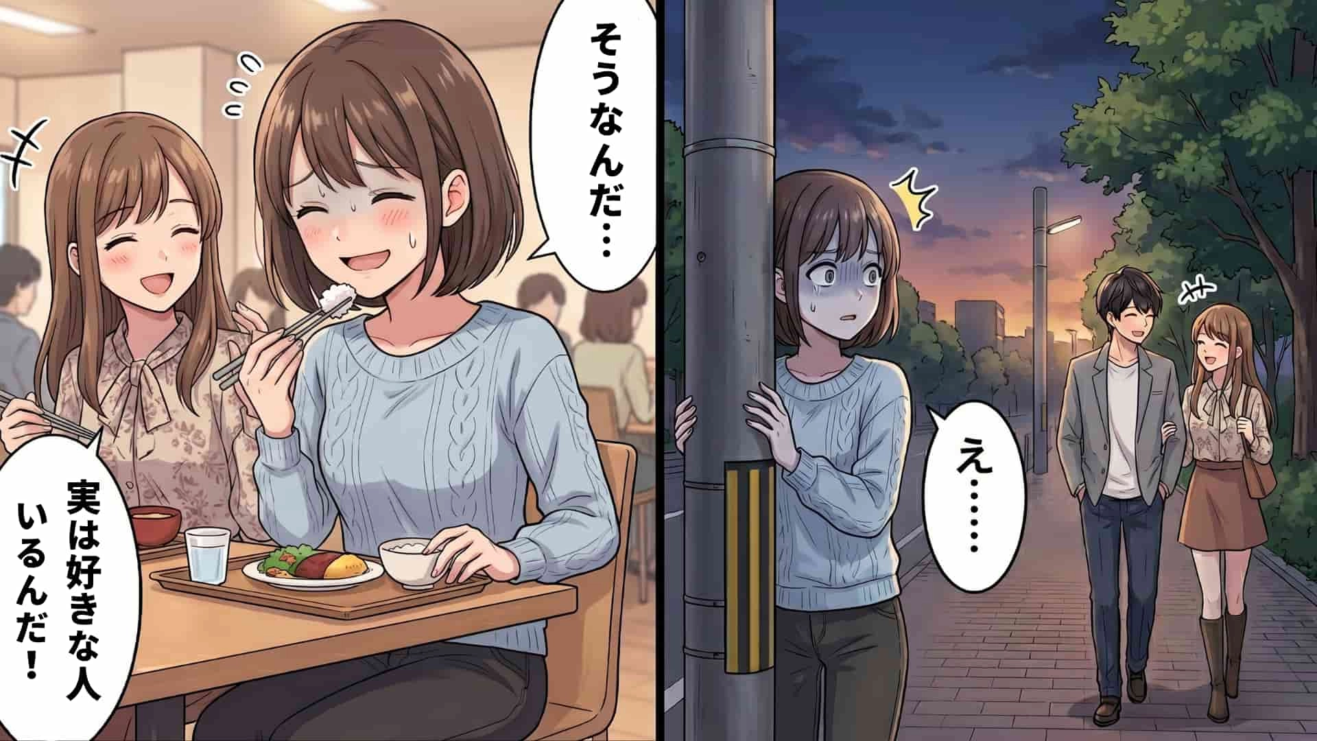 【衝撃】「実は好きな人いるんだよね」友人から打ち明けられたあと、私の好きな彼と一緒に歩く姿を目撃！？【まさかの展開】に主人公はパニックで...！・前編
